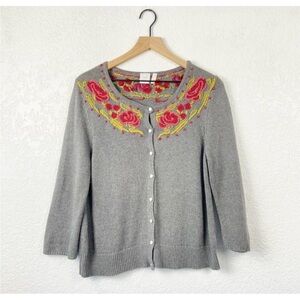 J. Jill Gray and Red Cardigan with Nordic Yoke